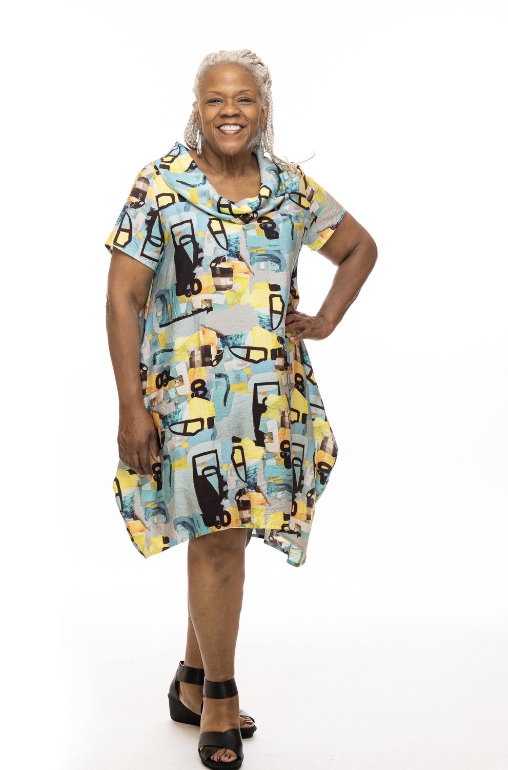 Cowl Neck Print Dress