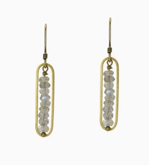 Labradorite Golden Oval Earring
