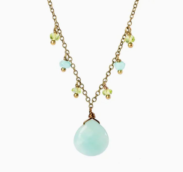 Amazonite and Peridot Fringe Necklace