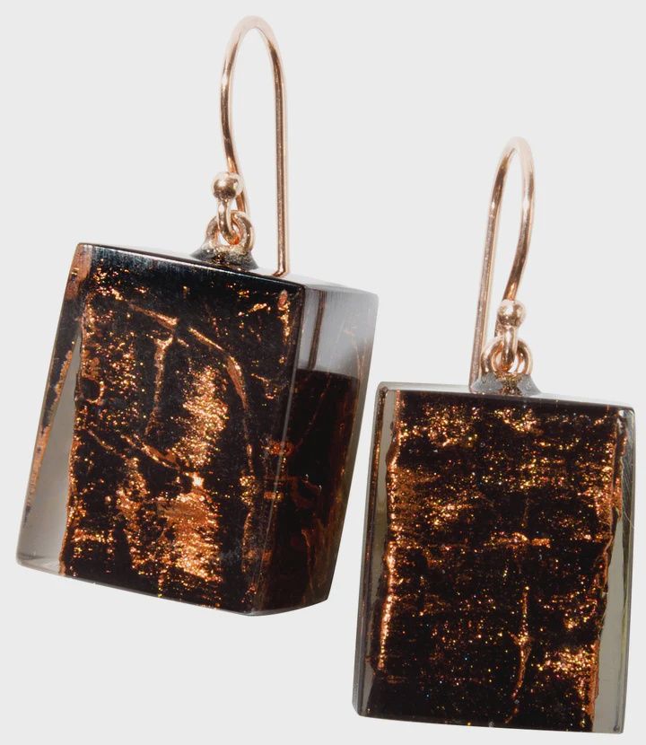 Brushed Copper Cube Earring