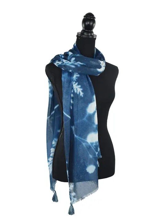 Indigo Pressed Leaf Scarf