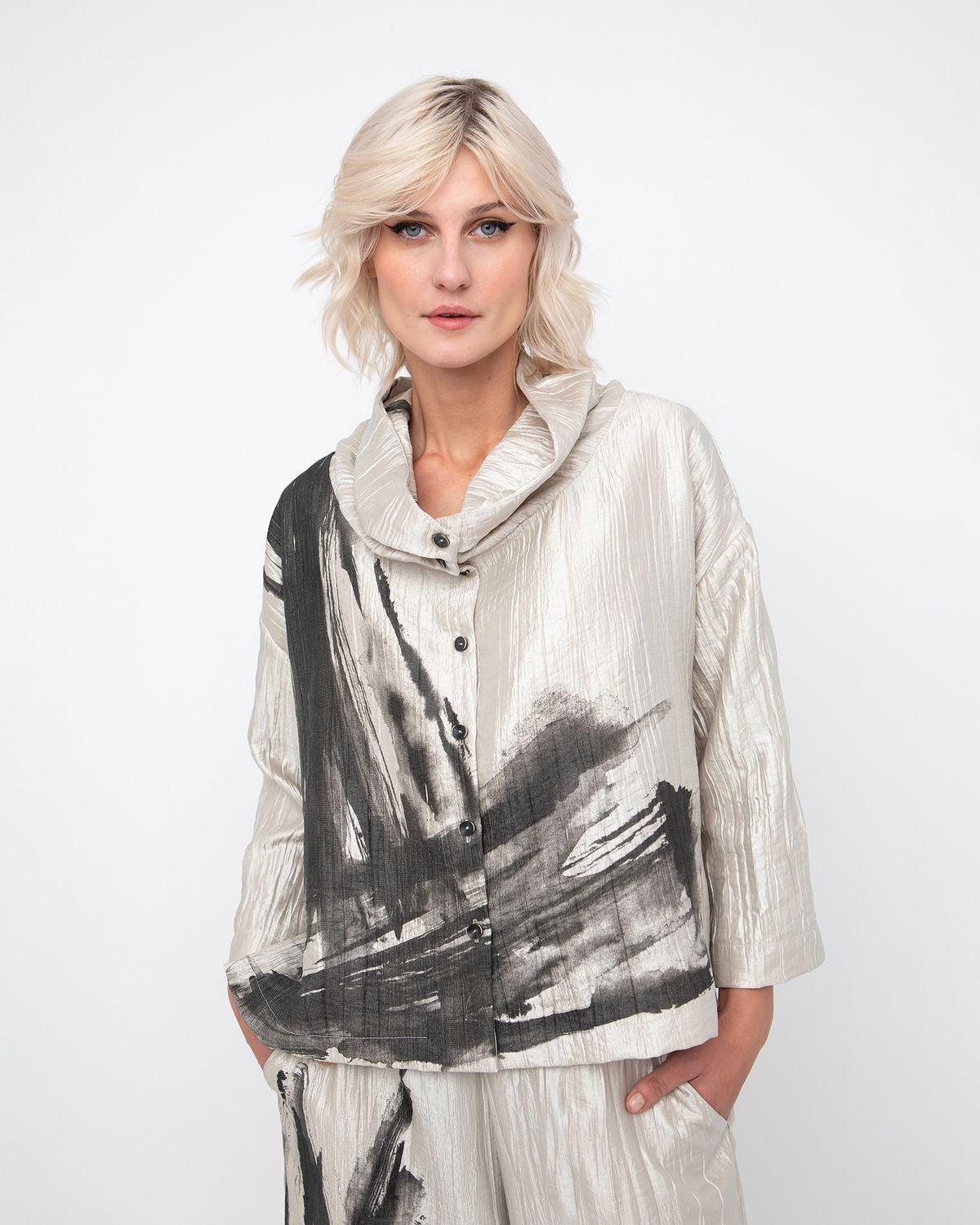 Metallic Paint Stroke Button-Up