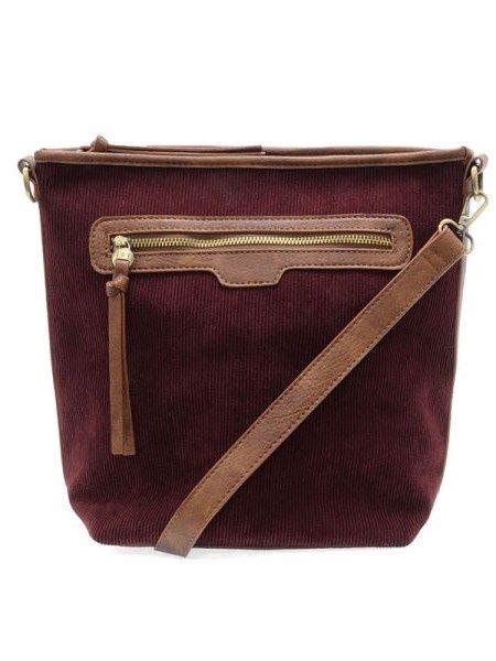 Corduroy Silas Bucket Crossbody (multiple colors), Color: Wine