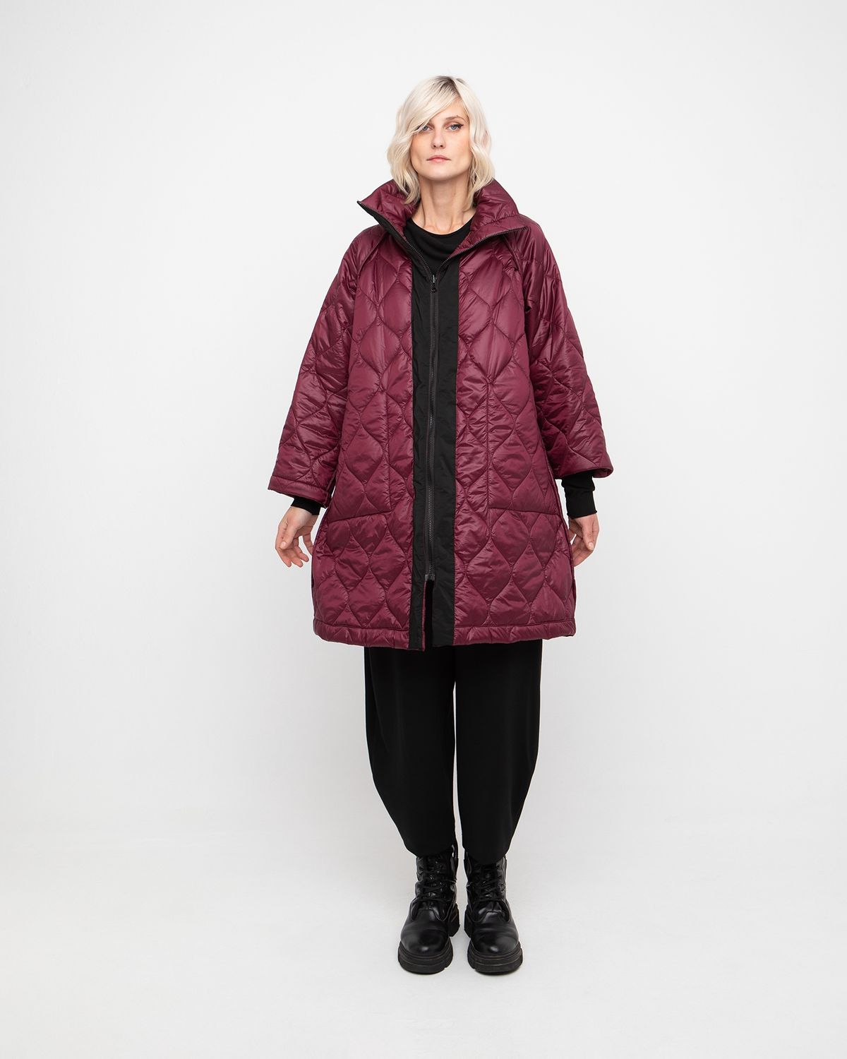 Quilted Puffer Jacket, Color: Burgundy, Size: XS