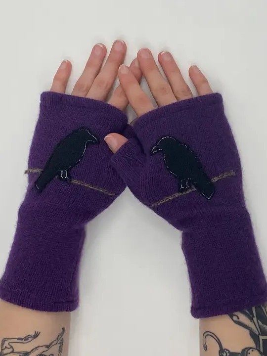 Fingerless Cashmere Crow Glove, Color: Purple, Size: One Size