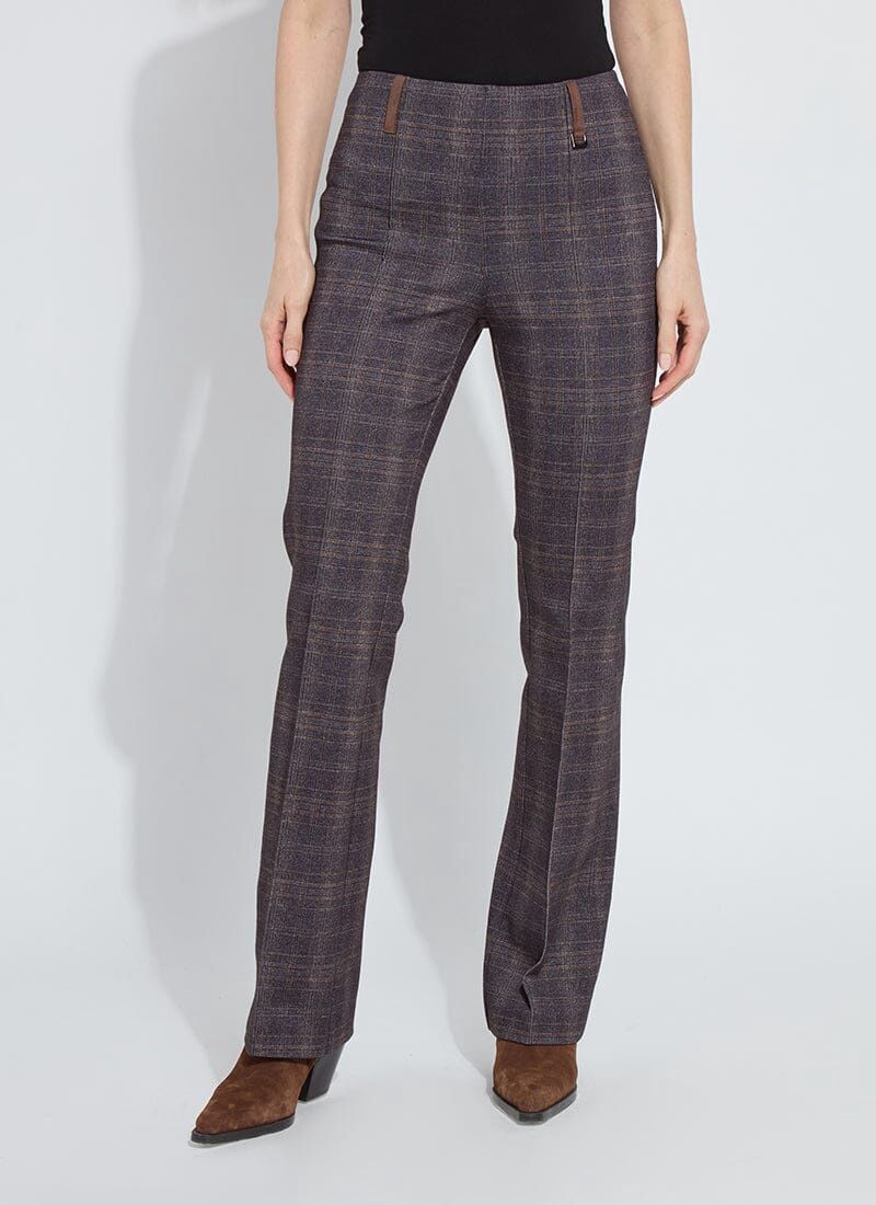 Patterned Pintuck Boot Leg Pants, Color: Polished Plaid, Size: XS