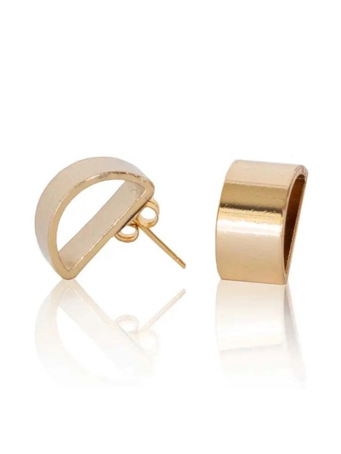 Hollow Semi Circle Post Earring, Color: Brass