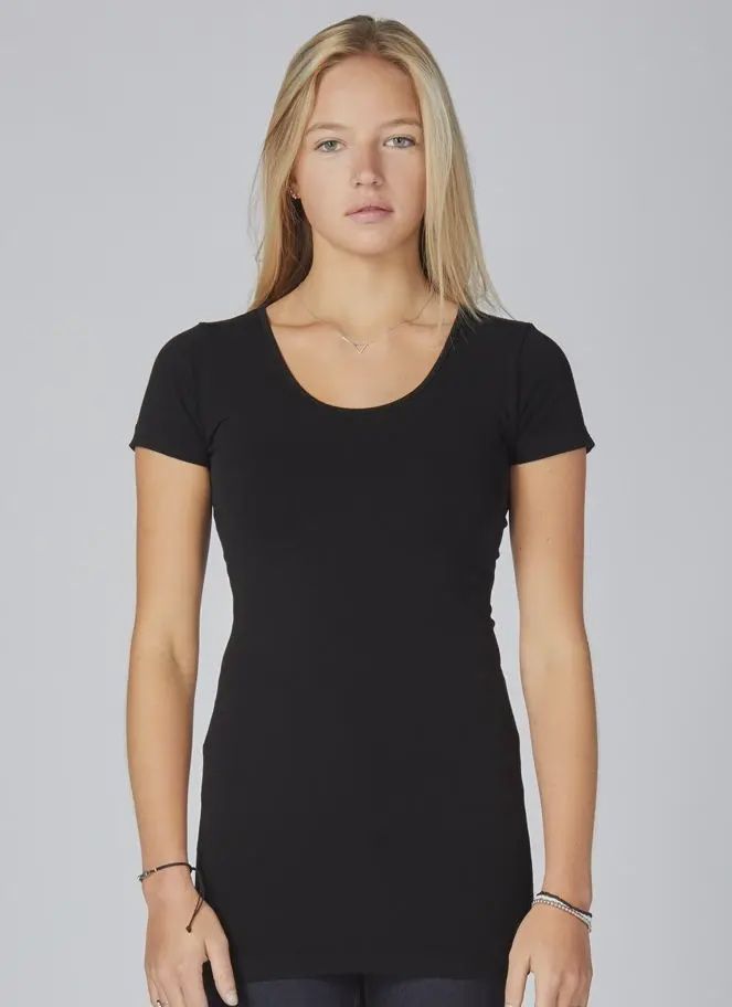 S/S Scoop Neck Top (Multiple Colors), Color: Black, Size: One size