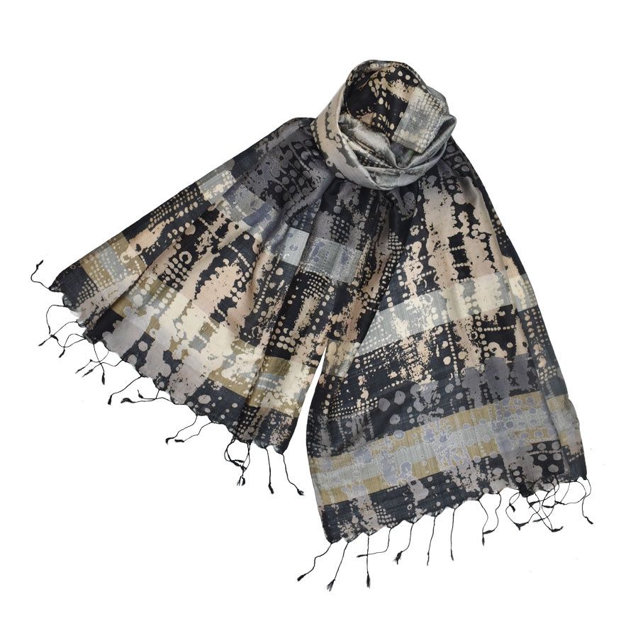 Nebraska Silk Scarf, Color: Black/Beige