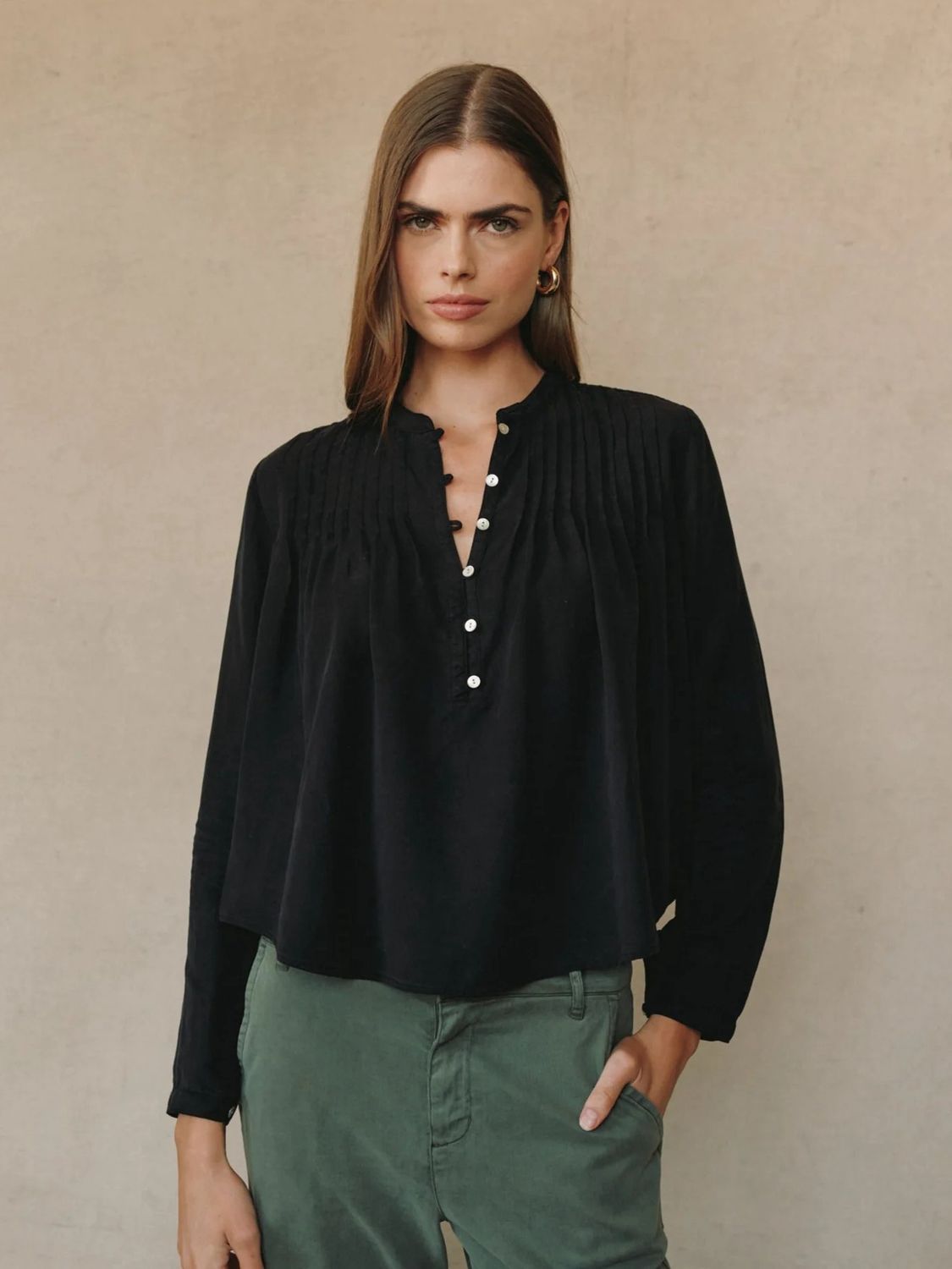 Long Sleeve Pintuck Pullover