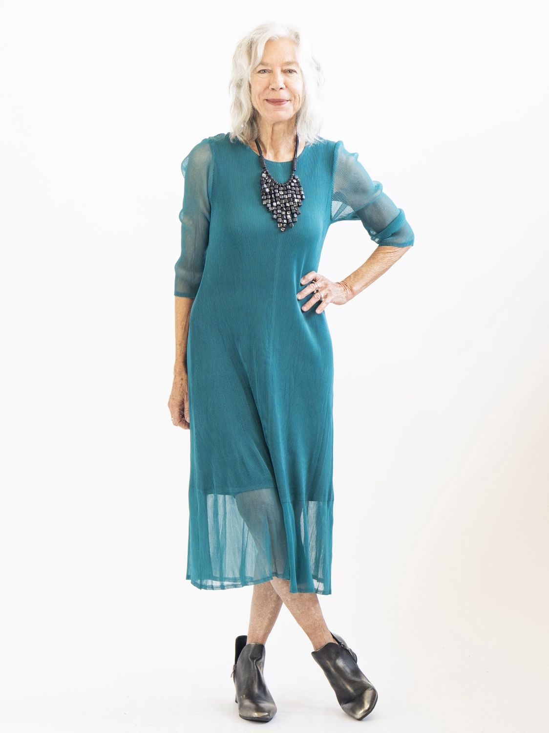 Long Pleated Dress, Color: Teal, Size: One Size