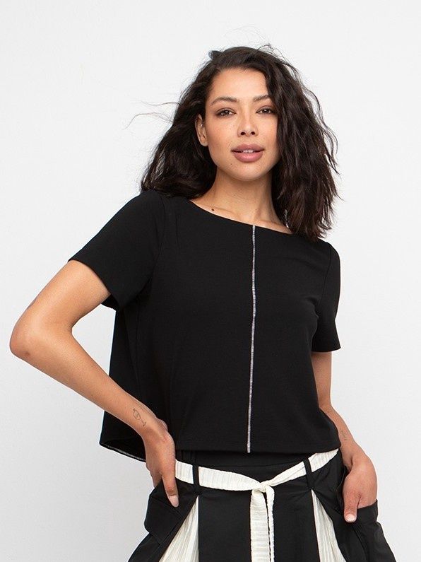 Contrast Stitch Shirt, Color: Black/Vanilla, Size: L