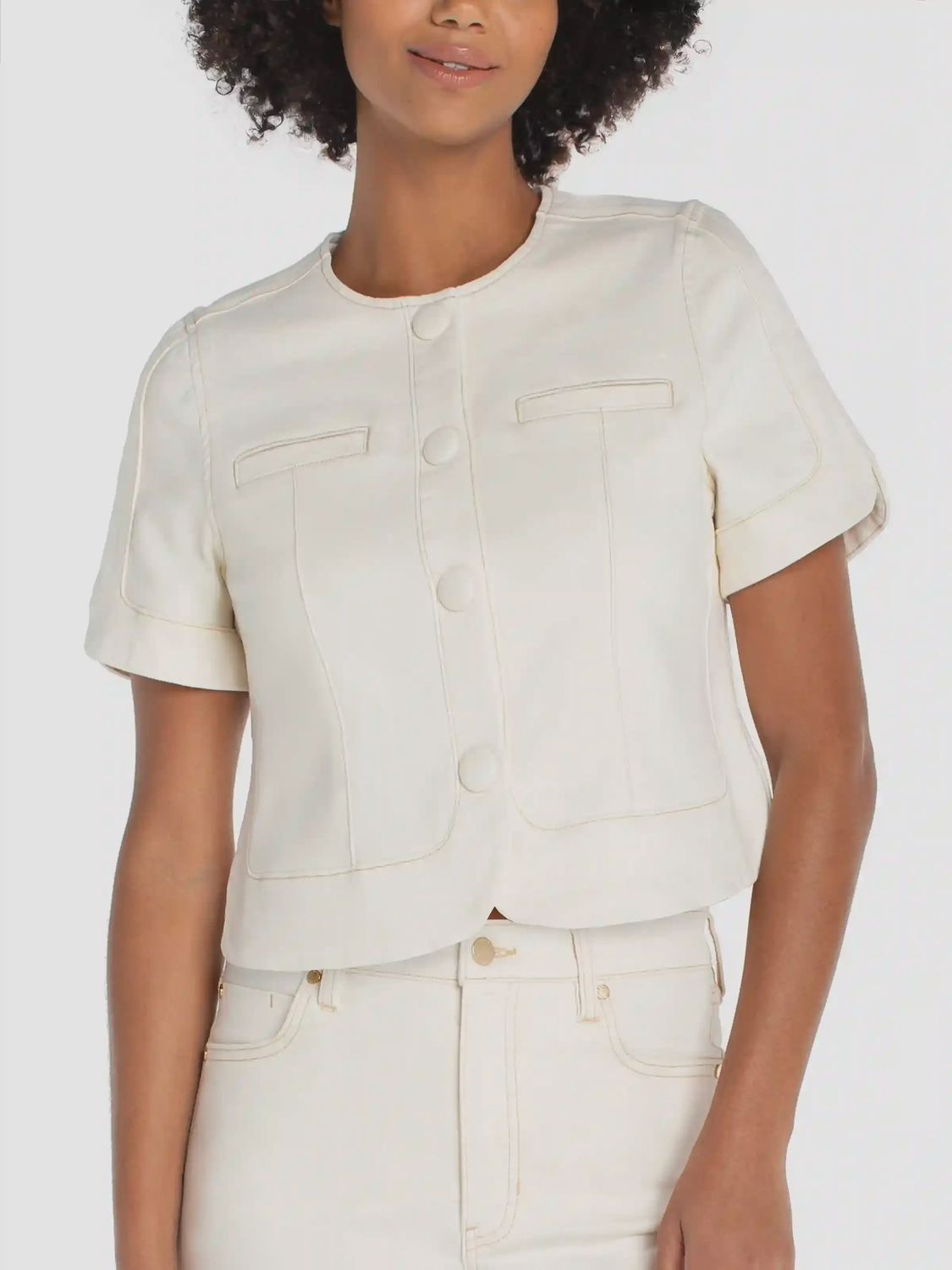 Collarless S/S Cropped Jacket