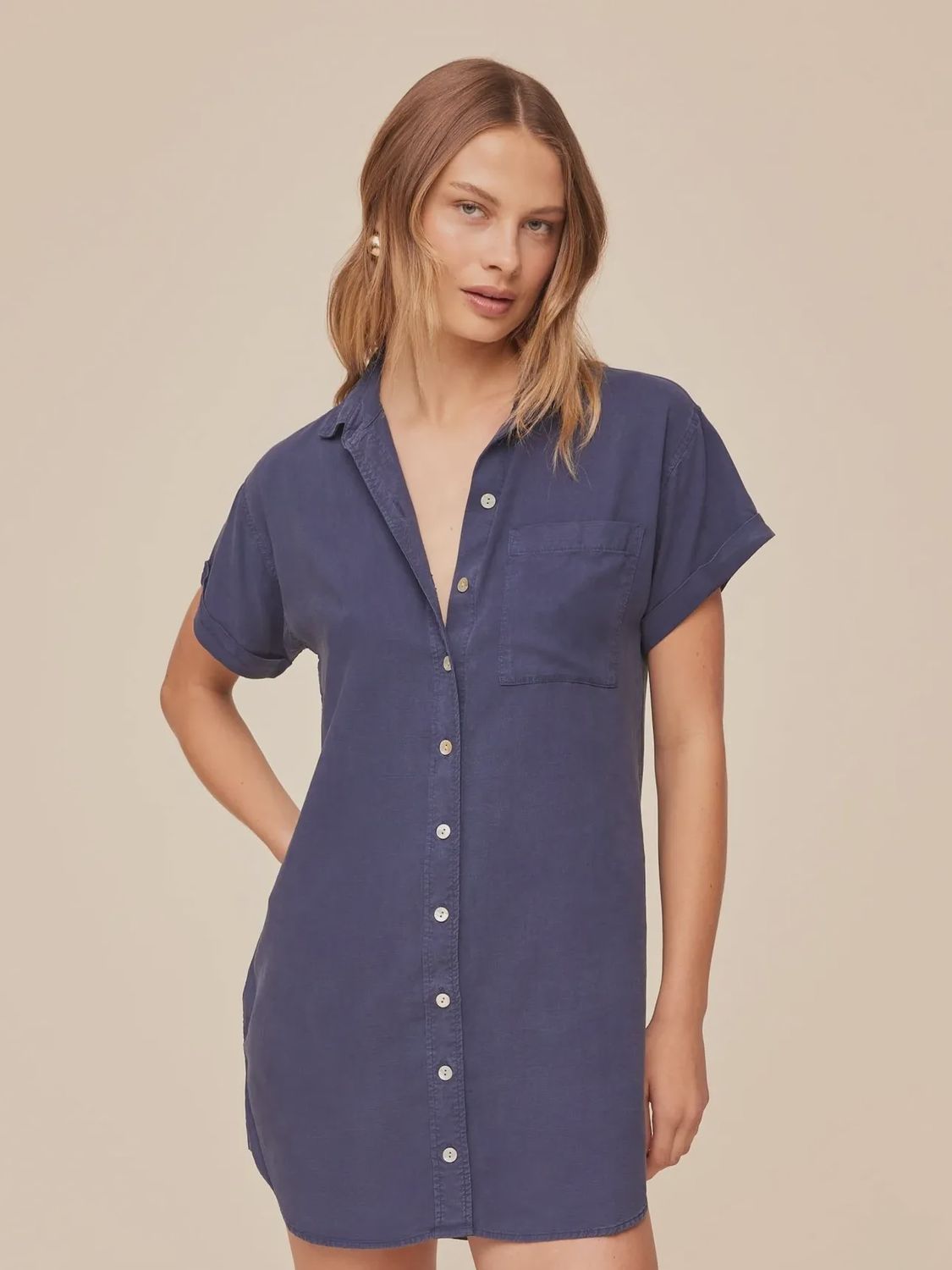 Roll Sleeve Pocket Dress