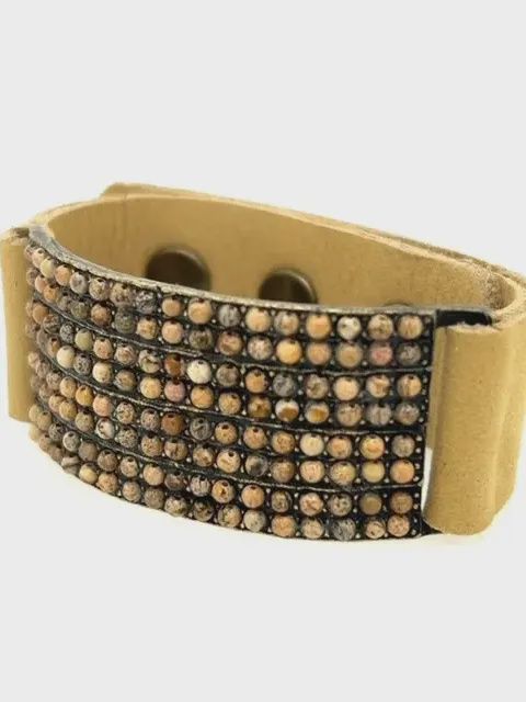 8 Row ID Leather Bracelet, Color: Tan/Cafe