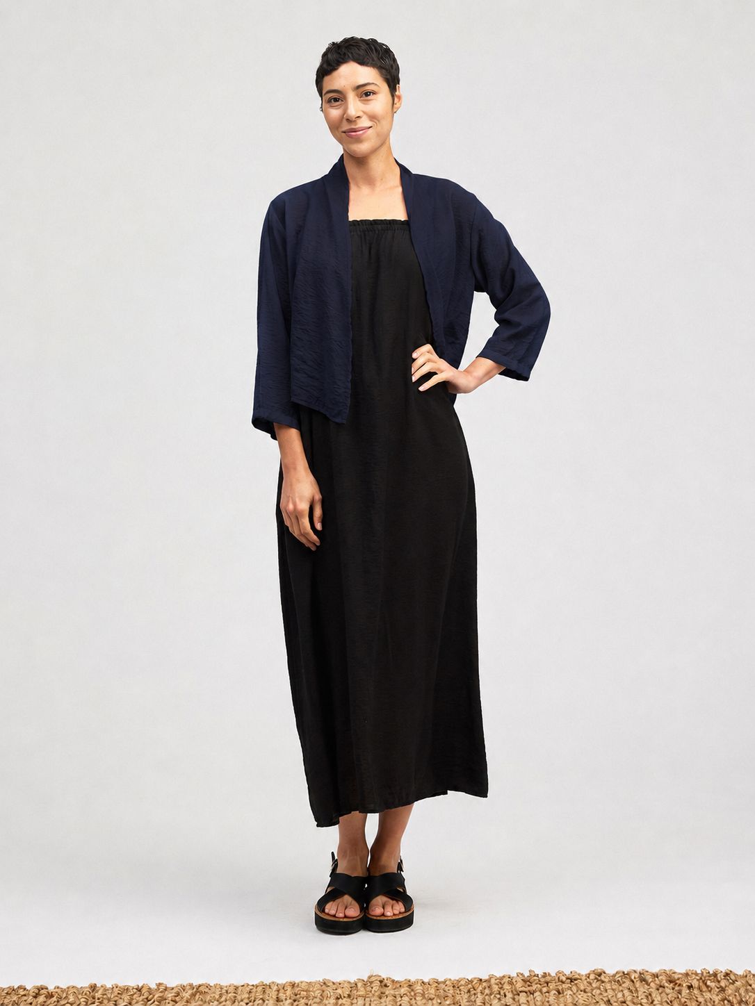 Flowy Cropped Open Cardigan (multiple colors), Color: Naval, Size: S