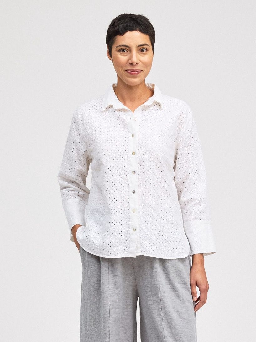 Textured Crop Easy Shirt, Color: White, Size: XL
