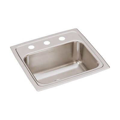 Elkay 18 Gauge Stainless Steel 17" X 16" X 7-5/8" Lustertone Single Bowl 3-Faucet Hole Top Mount Kitchen Sink