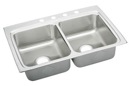 Elkay 18 Gauge Stainless Steel 33&quot; X 22&quot; X 8-1/8&quot; Lustertone Double Bowl 3-Faucet Hole Top Mount Kitchen Sink