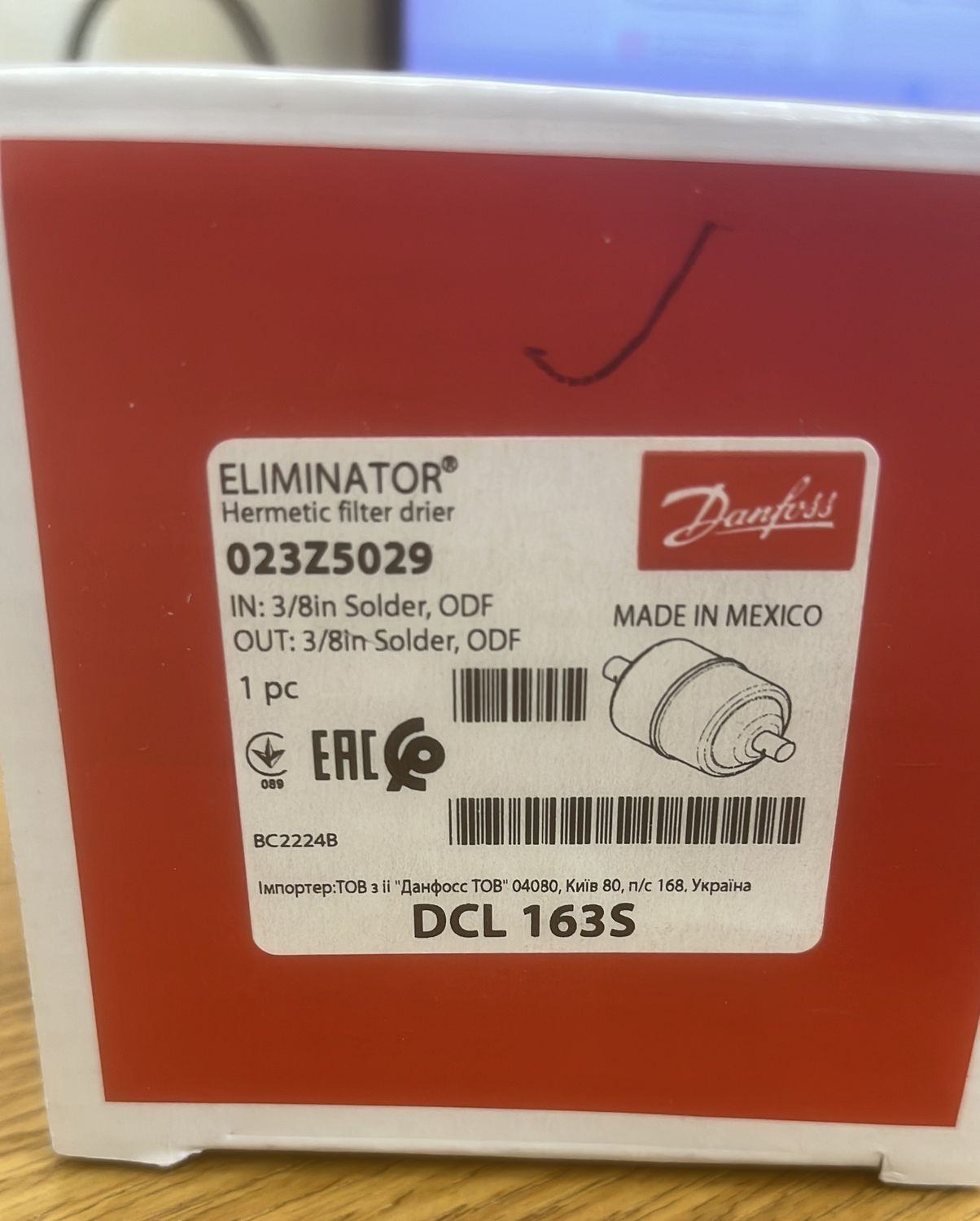 DCL 163S DRIER DANFOSS 3/8 023Z5029