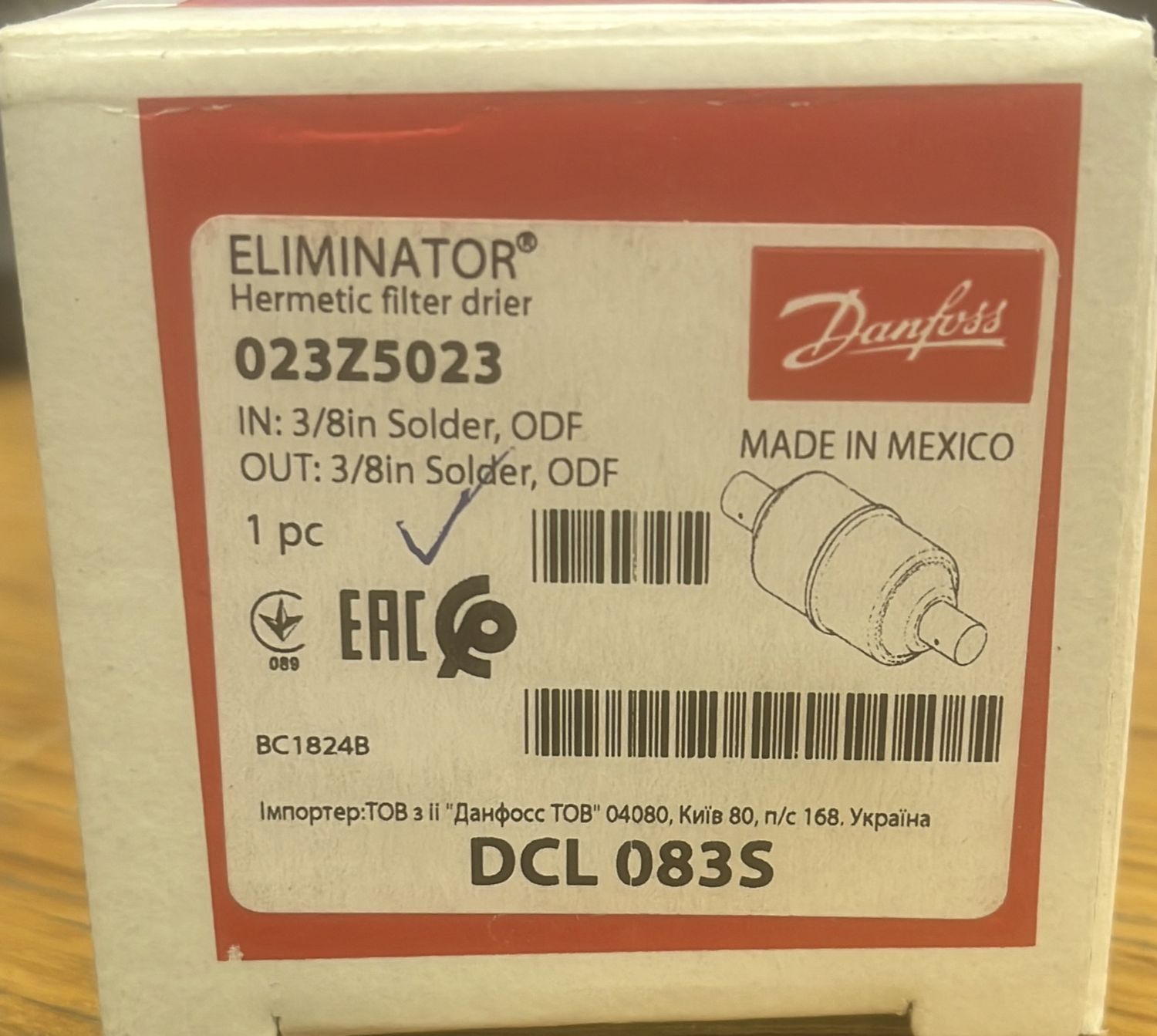 DCL 083S DRIER DANFOSS 3/8 023Z5023