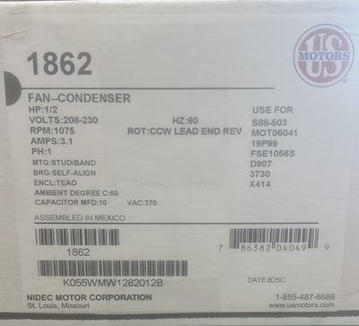 1862 Cond Motor 1/2HP 1075 230V 1SP
