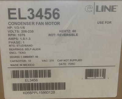 EL 3456 Cond Motor 1/3-1/6HP 1075 208-230 1SP