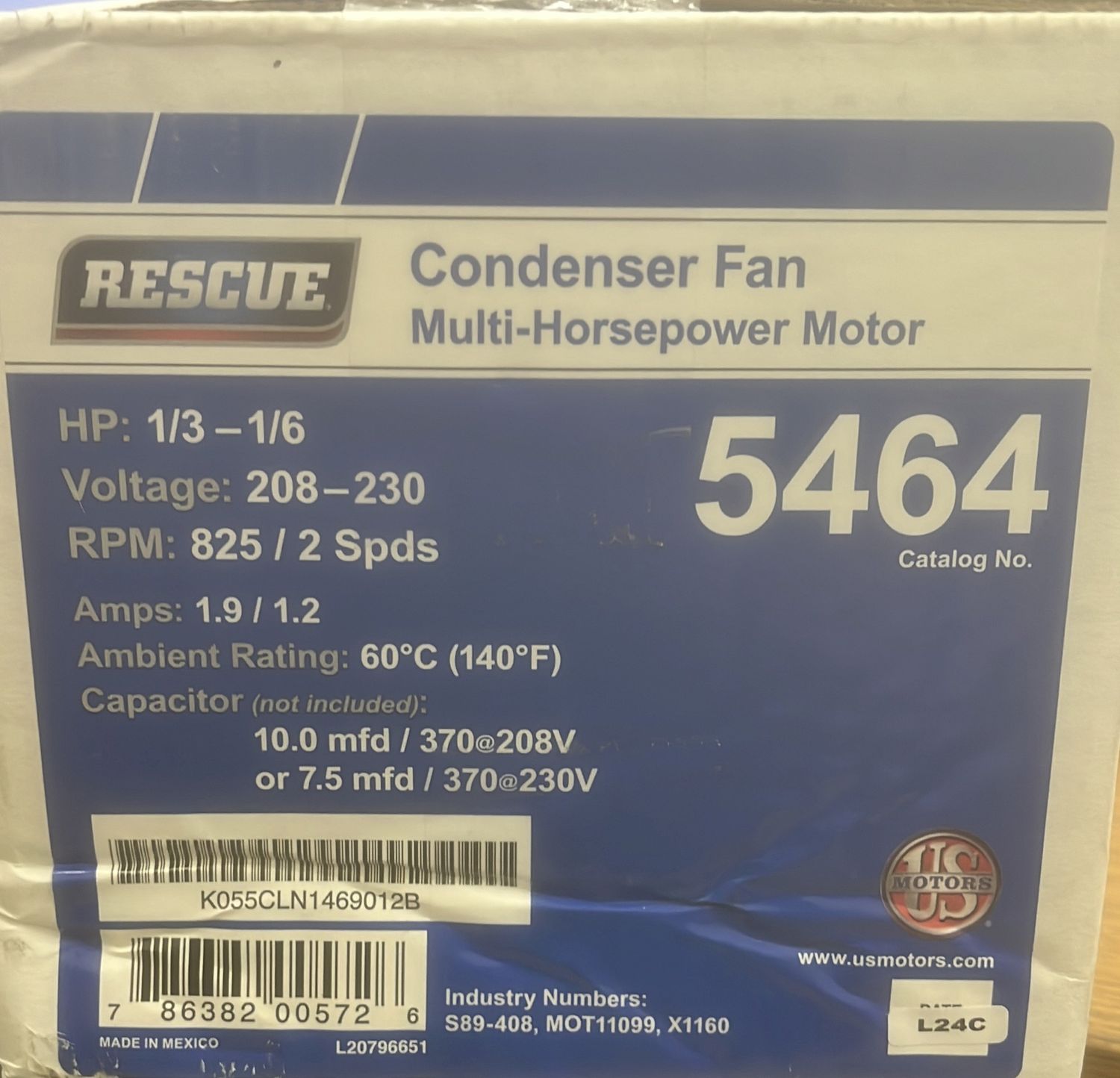 5464 Cond Motor 1/3HP 825 230V 2SP 48FR