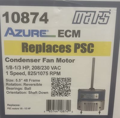 10874 Azure 1/8-1/2HP Cond Motor 208-230V
