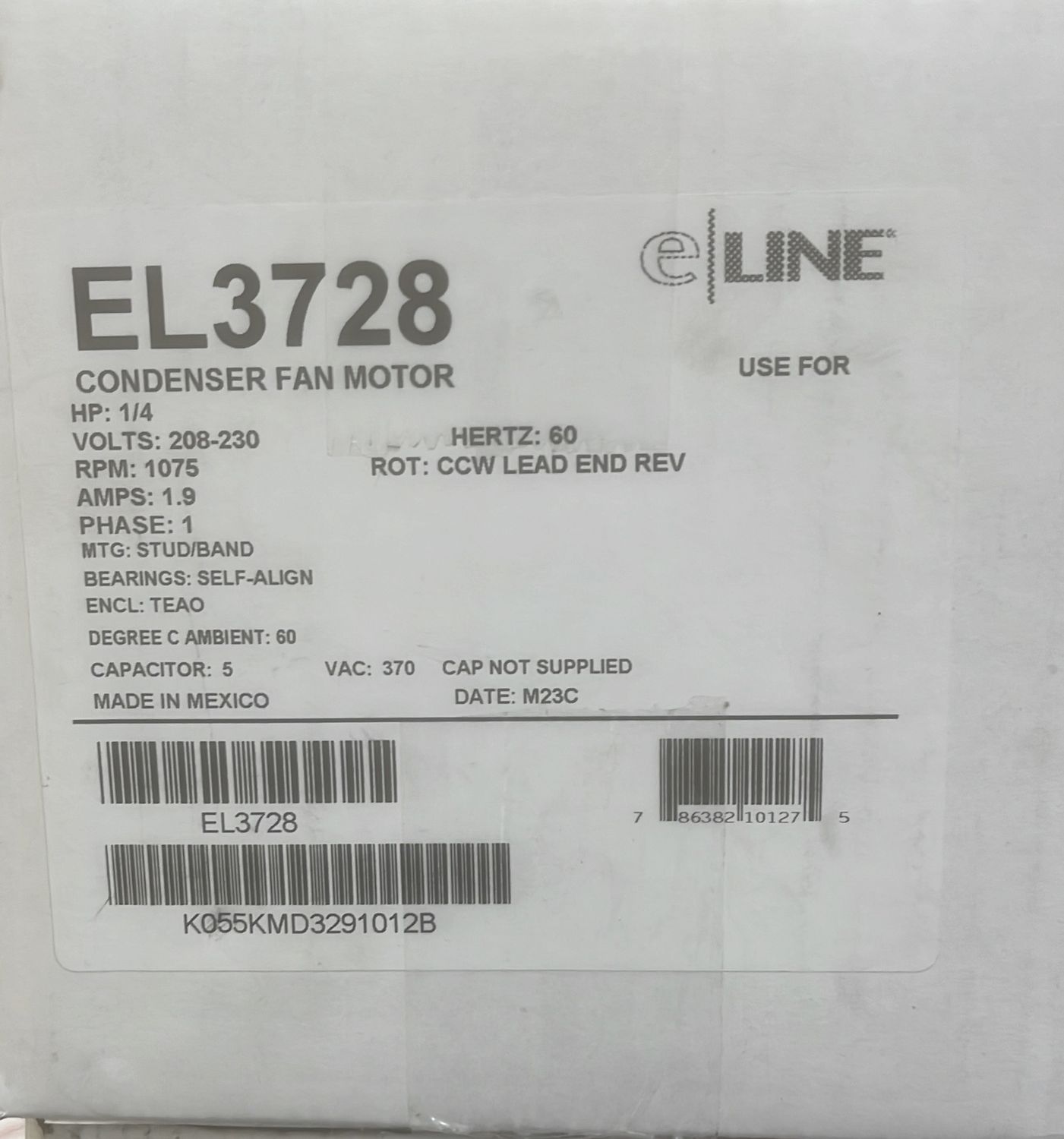 EL3728 Cond Motor 1/4HP 1075 208/230 1SP