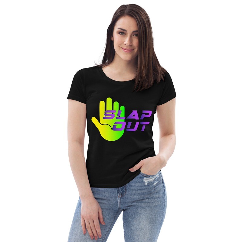 Slap Out Women's fitted eco tee - Neon Green & Purple