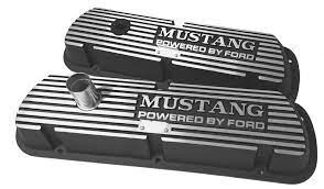 1964-73 Mustang, Valve Covers Mustang Powered By Ford Block Logo Black (F5)