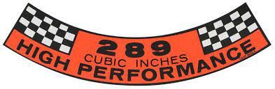 1964-67 Mustang 289 Hi Performance air cleaner decal