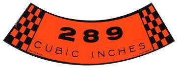 1965-67 Mustang air cleaner 289 Decal