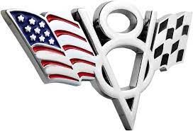 USA Flag V8 Emblem V8 Badge USA Flag V8 Decal V8 Sticker for Pickup and Car 1 Piece Metal Chrome