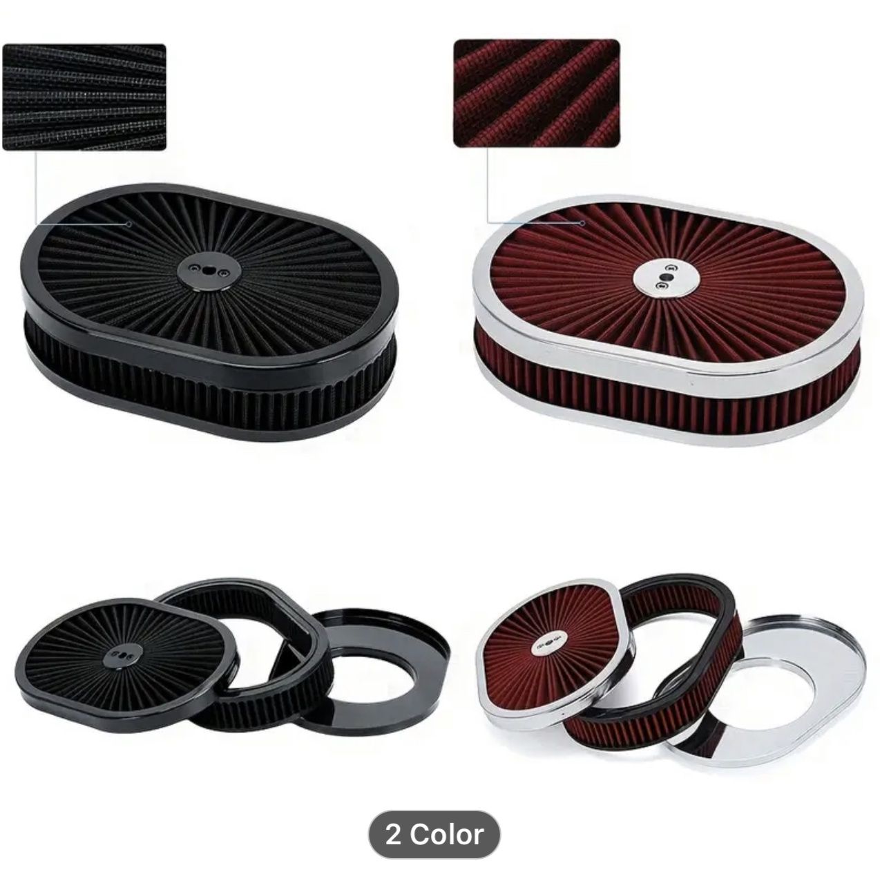 Oval air cleaner flow through top Black