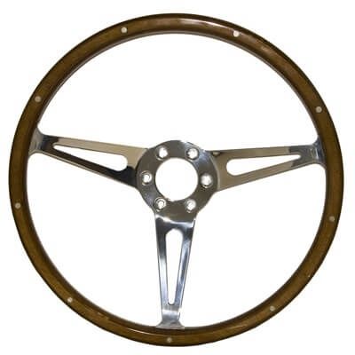 65-73 Shelby Style Genuine Wood &amp; Aluminum Steering Wheel (6 bolt, 15″)
