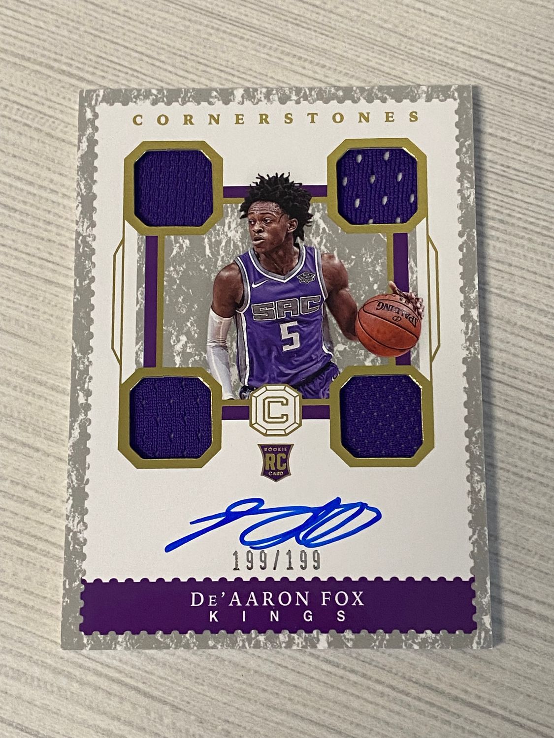 2017-18 Panini Cornerstones DeAaron Fox Quad Rookie Patch Auto /199