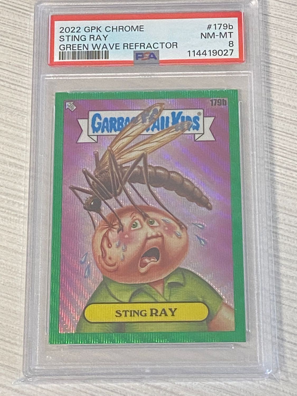 2022 GPK Chrome Sting Ray #179b Green Wave Refractor PSA 8 NM-MT Garbage Pail Kids
