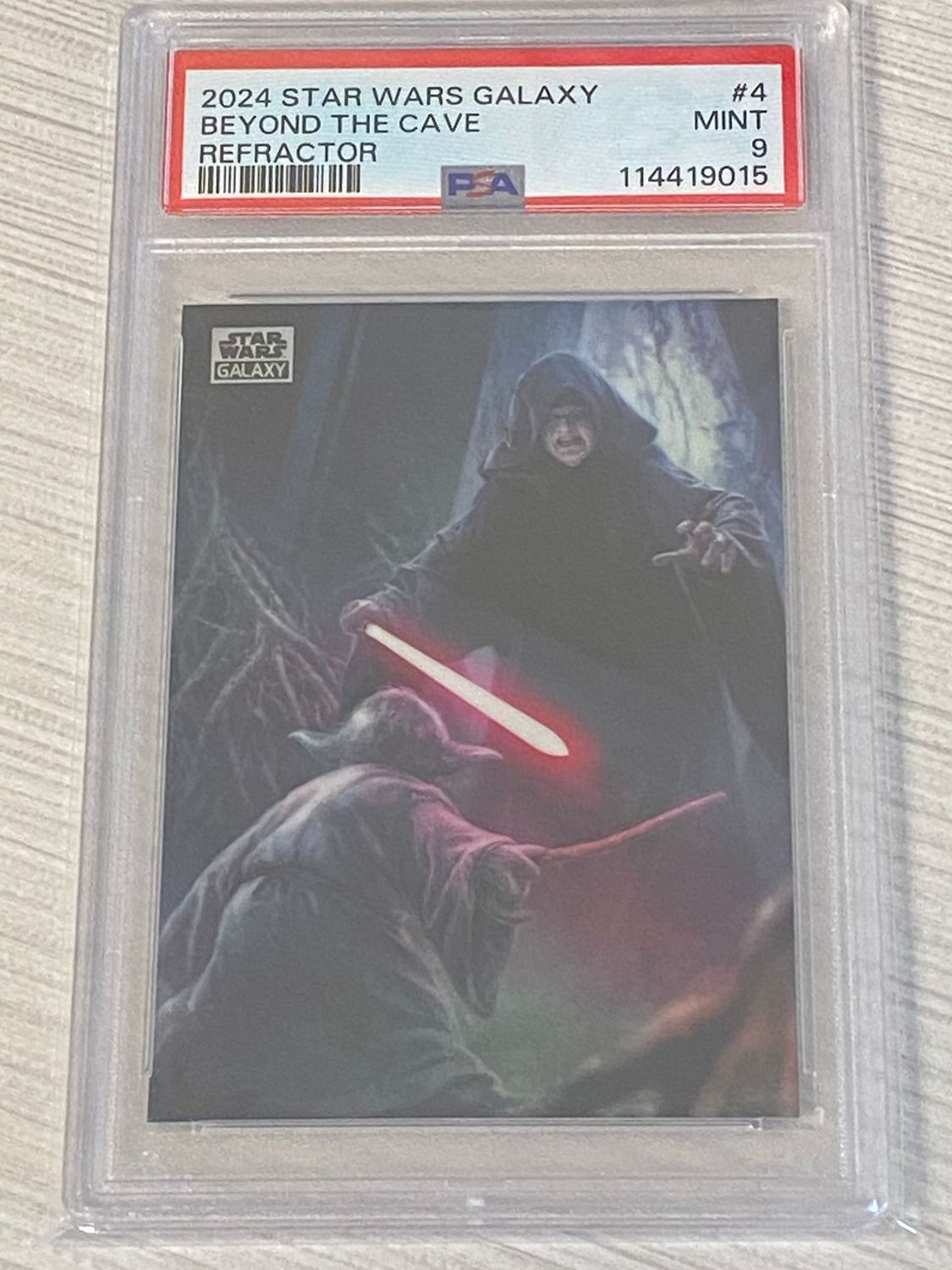 2024 Star Wars Galaxy Beyond The Cave #4 Refractor PSA 9 Mint Yoda vs Emperor Palpatine