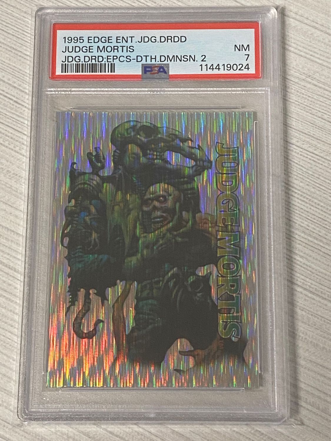 1995 Edge Entertainment Judge Mortis Holographic Trading Card PSA 7 Near Mint