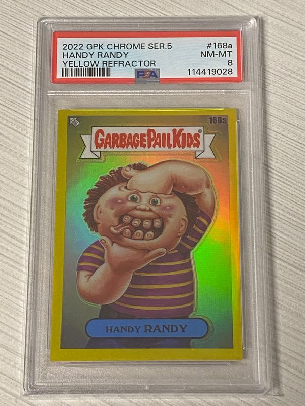 2022 GPK Chrome Series 5 Handy Randy #168a Yellow Refractor PSA 8 NM-MT Garbage Pail Kids