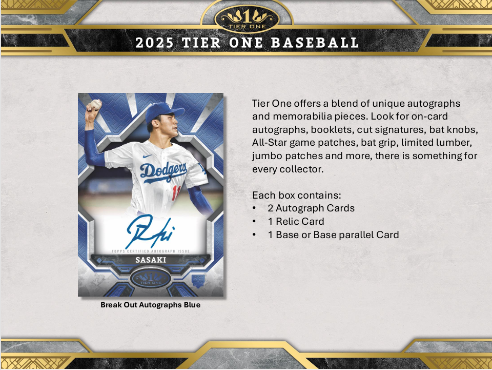 2025 Topps Tier One Baseball Hobby Box (Pre-Order)