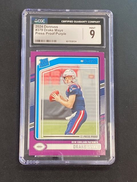 2024 Donruss Drake Maye Rated Rookie Press Proof Purple #379 CGC 9 Mint RC Patriots