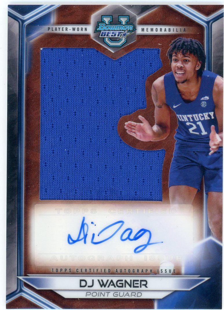 2023-24 Bowman U Best DJ Wagner Jersey Auto Relic Kentucky Wildcats SP 2023-24 Bowman U Best DJ Wagner Jersey Auto Relic Kentucky Wildcats SP