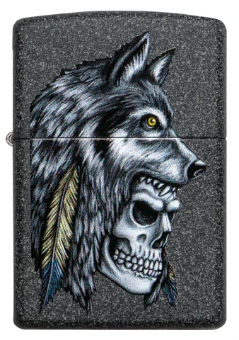 ZIPPO CRÂNE AVEC TÊTE DE LOUP ET PLUMES