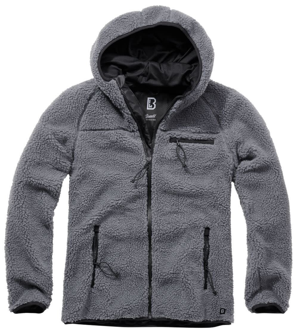 VESTE EN POLAR À CAPUCHON DE TYPE TEDDY BRANDIT, Couleur: ANTHRACITE, Grandeur: SMALL