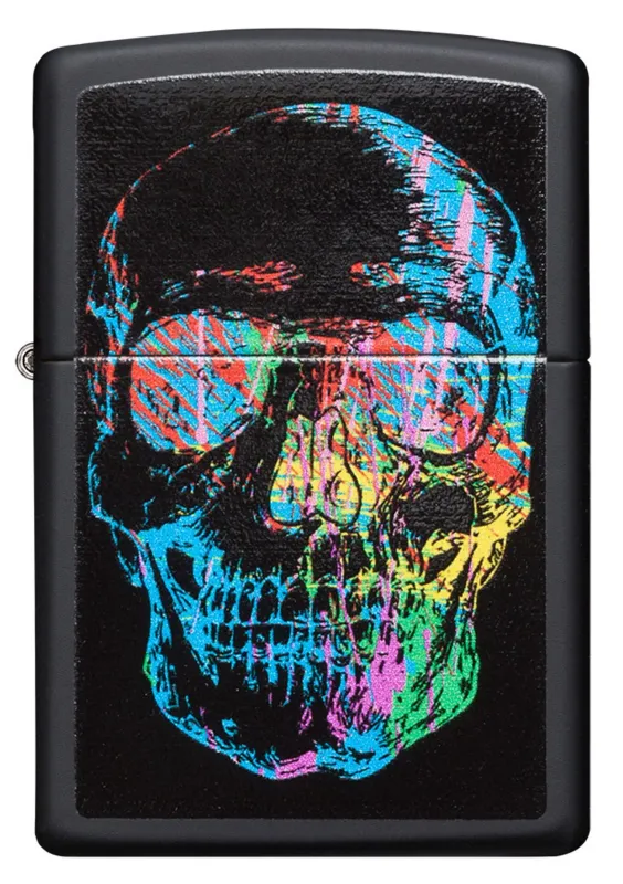ZIPPO NOIR AVEC CRÂNE MULTICOLORE ZIPPO NOIR AVEC CRÂNE MULTICOLORE