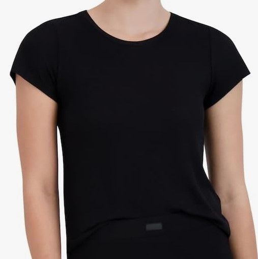 Steve Madden Womens Ribbed Short-Sleeve Ba Black S