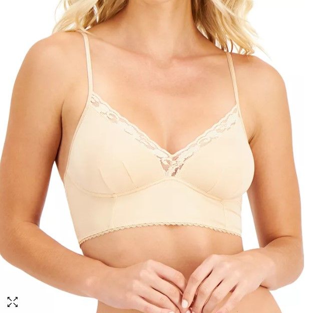 I.N.C. International Concepts Womens Floral-Lace-Trim Brale Almond Latte L